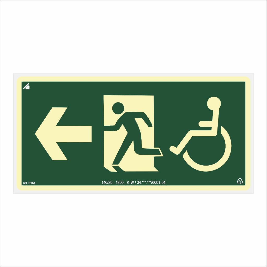 Placa Seta Esquerda Cadeirante Fotoluminescente 24x12cm (Antichamas)
