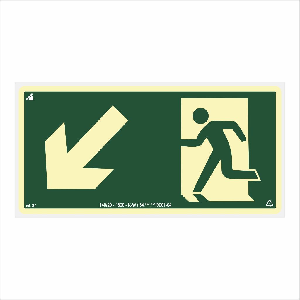 Placa Desce Rampa Esquerda Fotoluminescente 24x12cm (Antichamas)