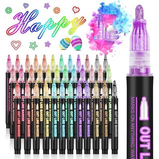 Kit Caneta Outline Marker Metálica Linha Dupla Arte Caneta Contorno