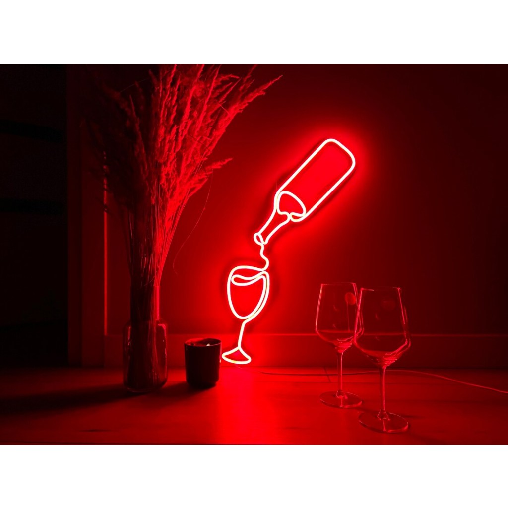 Neon led vinho taça sommelier decoração luminária luminoso