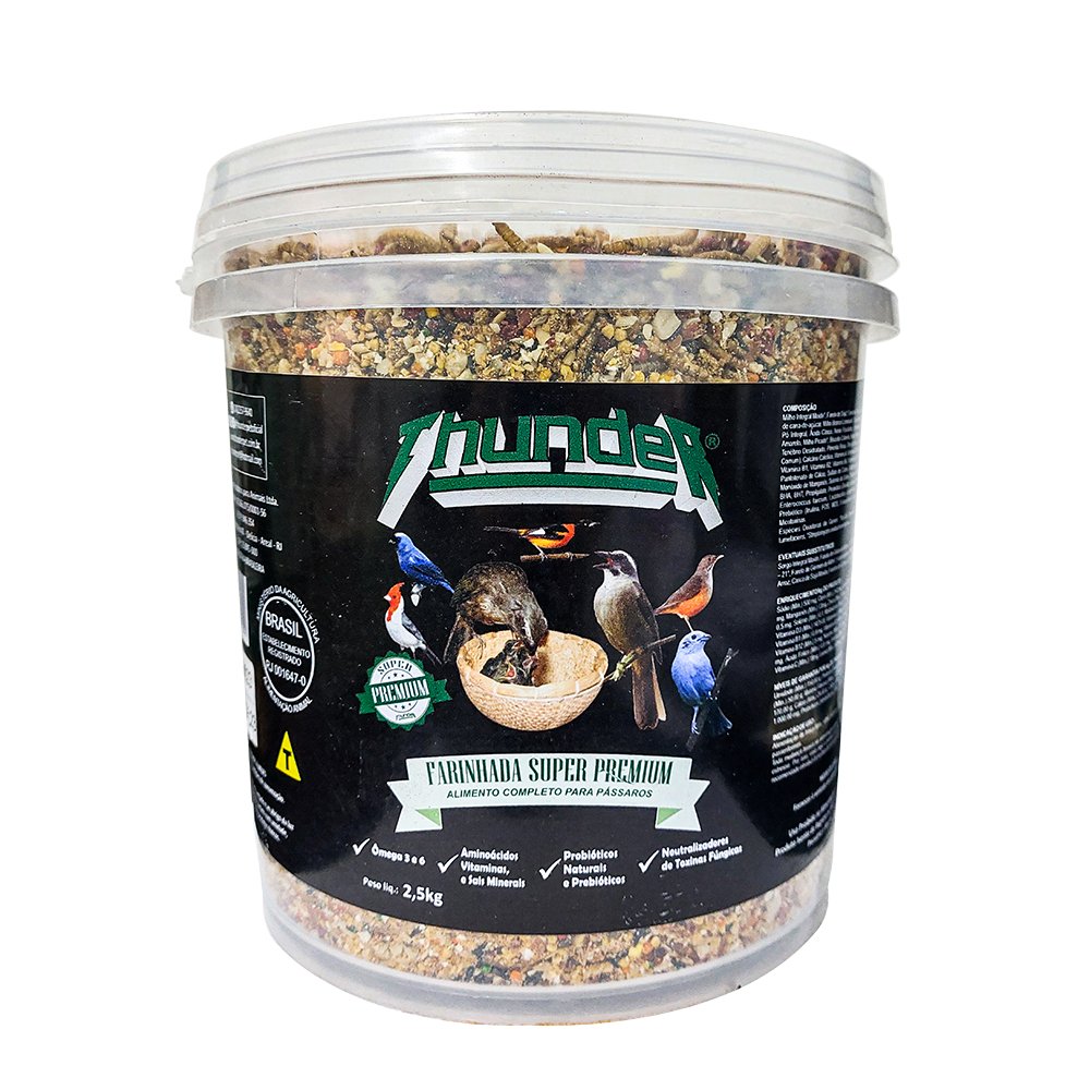 Thunder Farinhada Viagrinha com Proteína Super Premium Balde 2,5kg (Trinca Ferro, Cardeal, Sabiá, Pássaro Preto)
