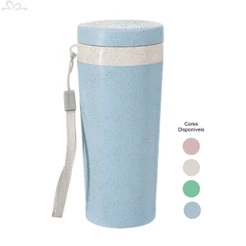 Copo Ecológico Fibra de Bambu 350ML com parede dupla e alça Liso