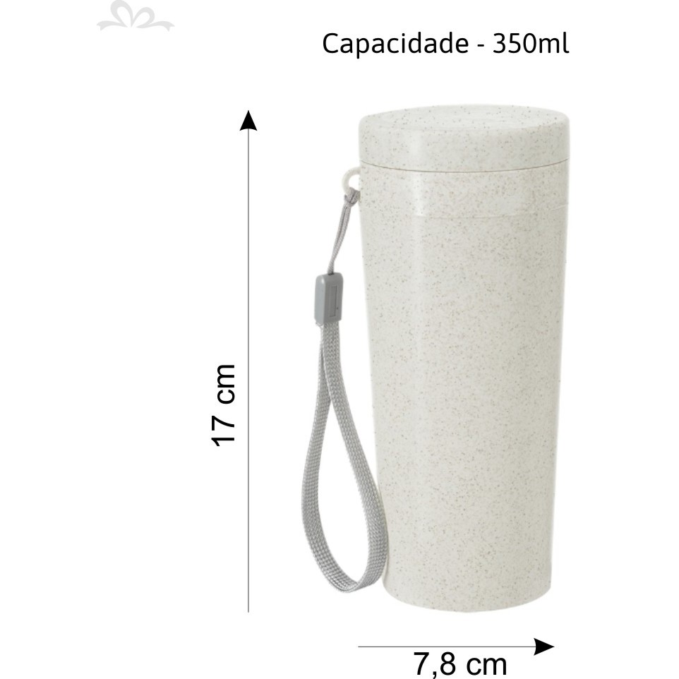 Copo Ecológico Fibra de Bambu 350ML com parede dupla e alça Liso — imagem 2 de 2