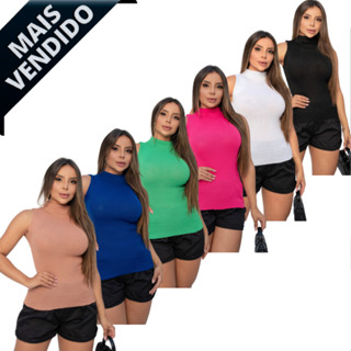 Kit Com 6 Blusinha Canelada Gola Alta