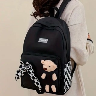 Mochila Bolsa Feminina Escolar Com Laço E Ursinho