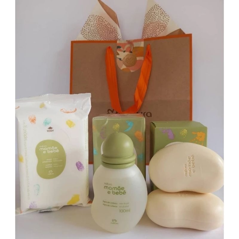 kit mamãe e bebê Natura,sabonete,água de Colônia e lenços umidecidos