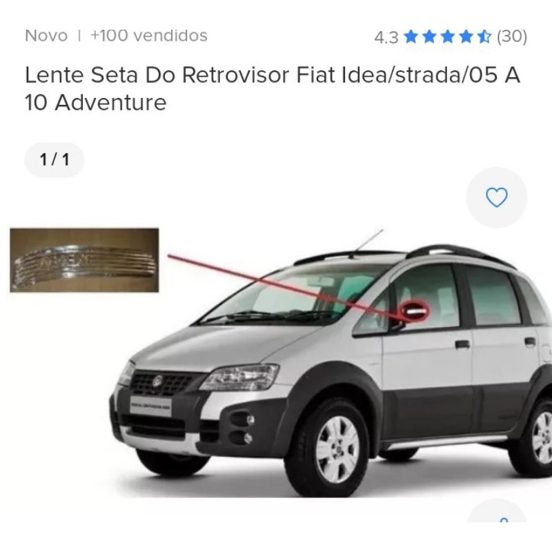 Lente Seta Do Retrovisor Fiat Idea/strada/05 A 10 Adventure, não vem com os leds,LDireito