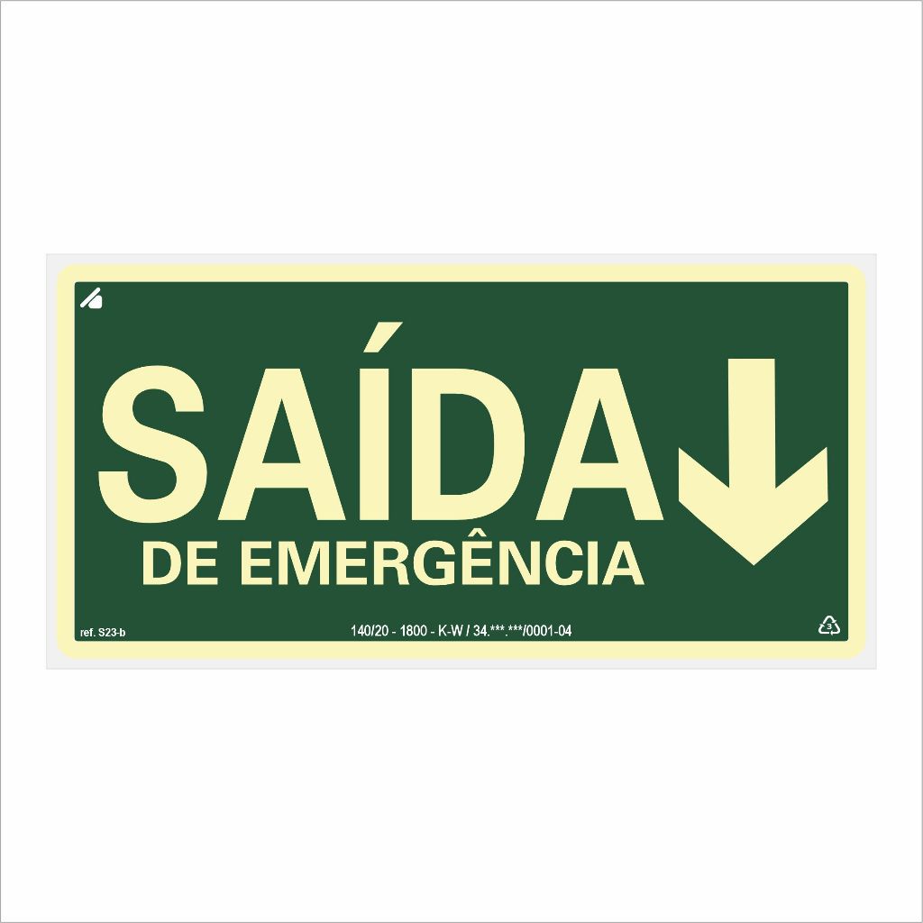 Placa de Sinalização Saída de Emergência Seta para Baixo