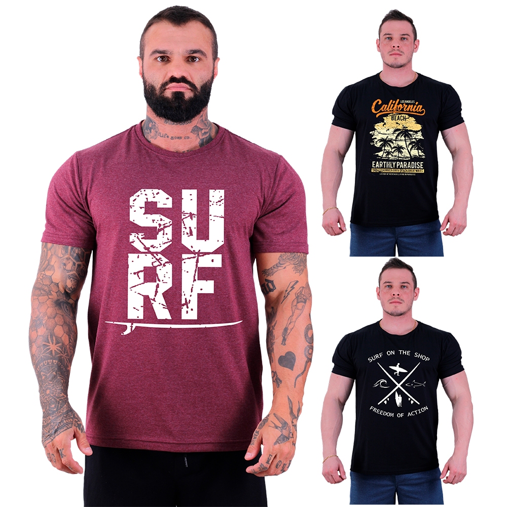 Kit 3 Camisetas Masculinas Tradicionais MXD Conceito SURF Prancha Praia Surfista