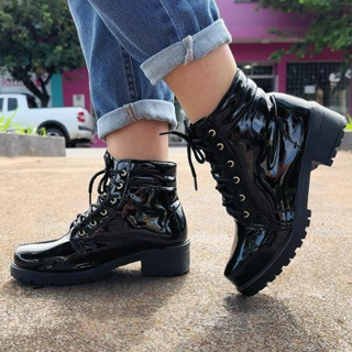 Bota Coturno Feminino Verniz Salto Médio Confortável Casual Elegante em Oferta na Shopee