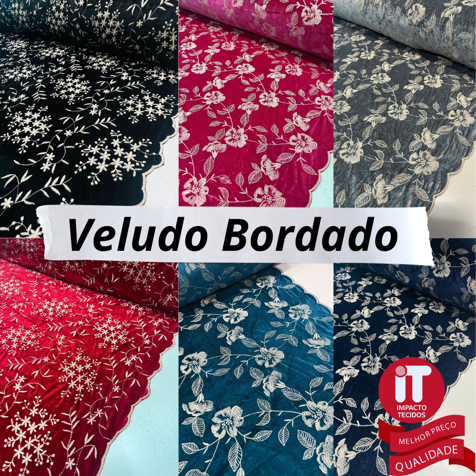 Tecido Veludo Bordado Qualidade Premium 1 metro x 1,50