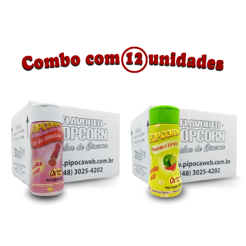 Temperos para Pipoca 100g | 12un - Sabores 6un. Pimenta e Limão - 6un. Sal do Himalaia