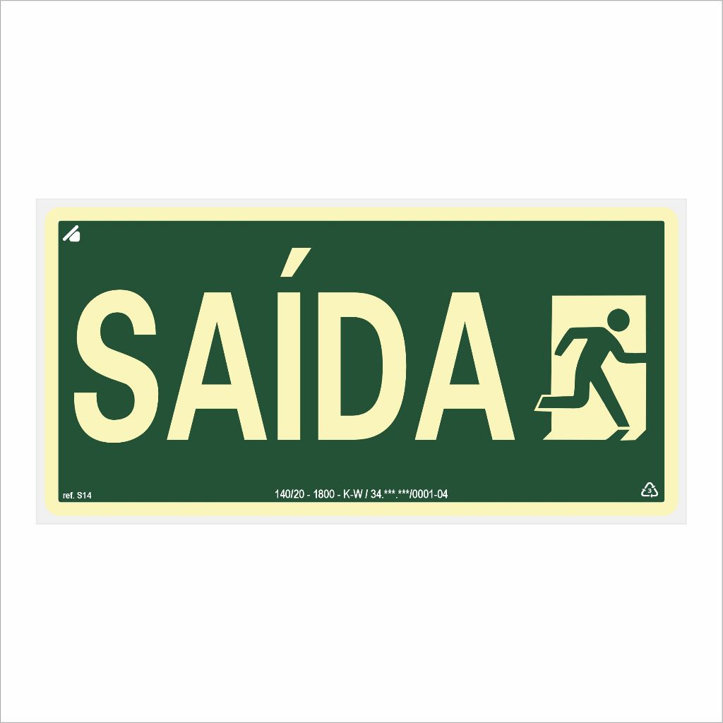 Placa Saída S14 Fotoluminescente 24x12cm (Antichamas) em Oferta na Shopee