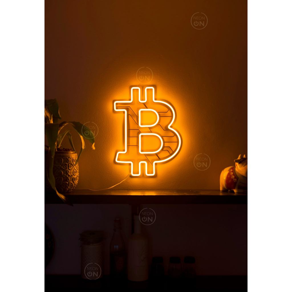 Bitcoin BTC Cripto Criptomoeda Luminária Luminoso Led Neon quarto sala de parede