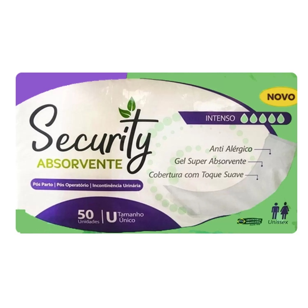 Absorvente Geriátrico/Pós Parto Operatório/ Incontinência Security Pacote com 50 Unid