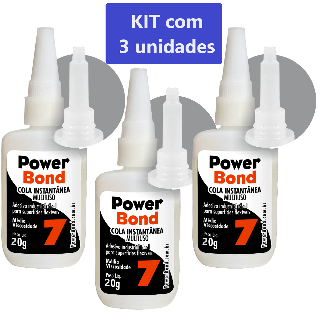 KIT 3 SUPER COLA INSTANTÂNEA MULTIUSO POWER BOND SUPER BONDER N° 7 20G