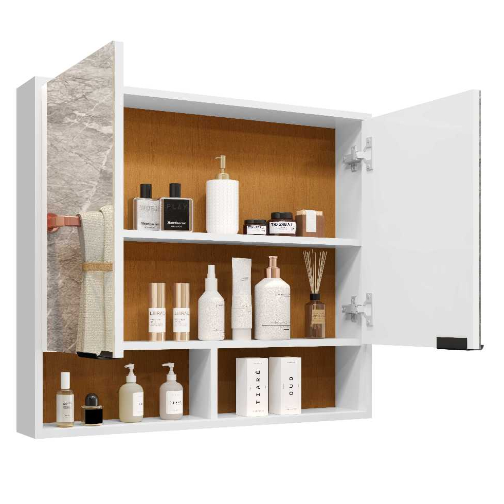 Armário de Banheiro Aéreo 2 Portas Com Espelho Espelheira Com Nicho Aquiles