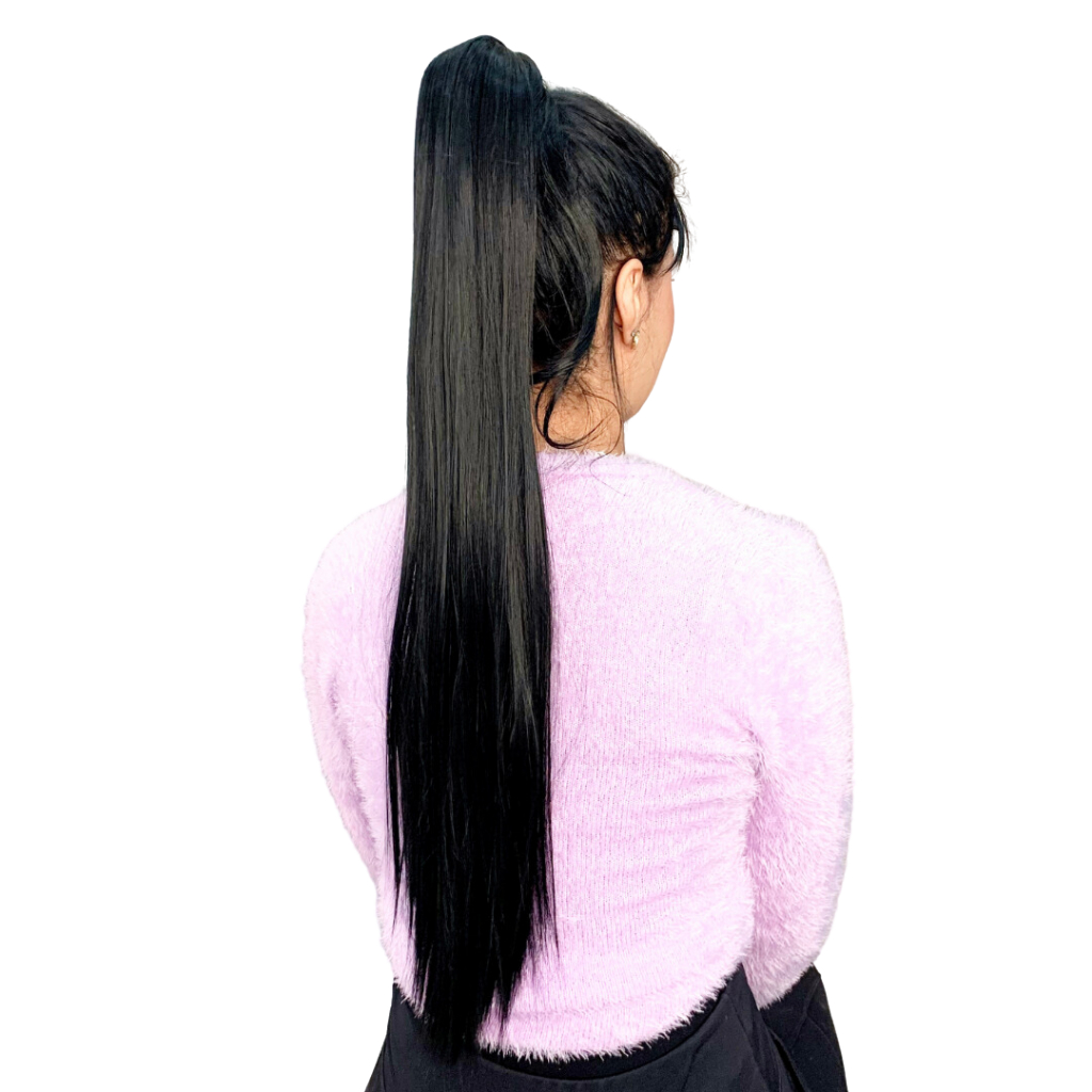 APLIQUE RABO DE CAVALO BIO FIBRA LISO PRETO 65 CM - COM VELCRO em Oferta na Shopee