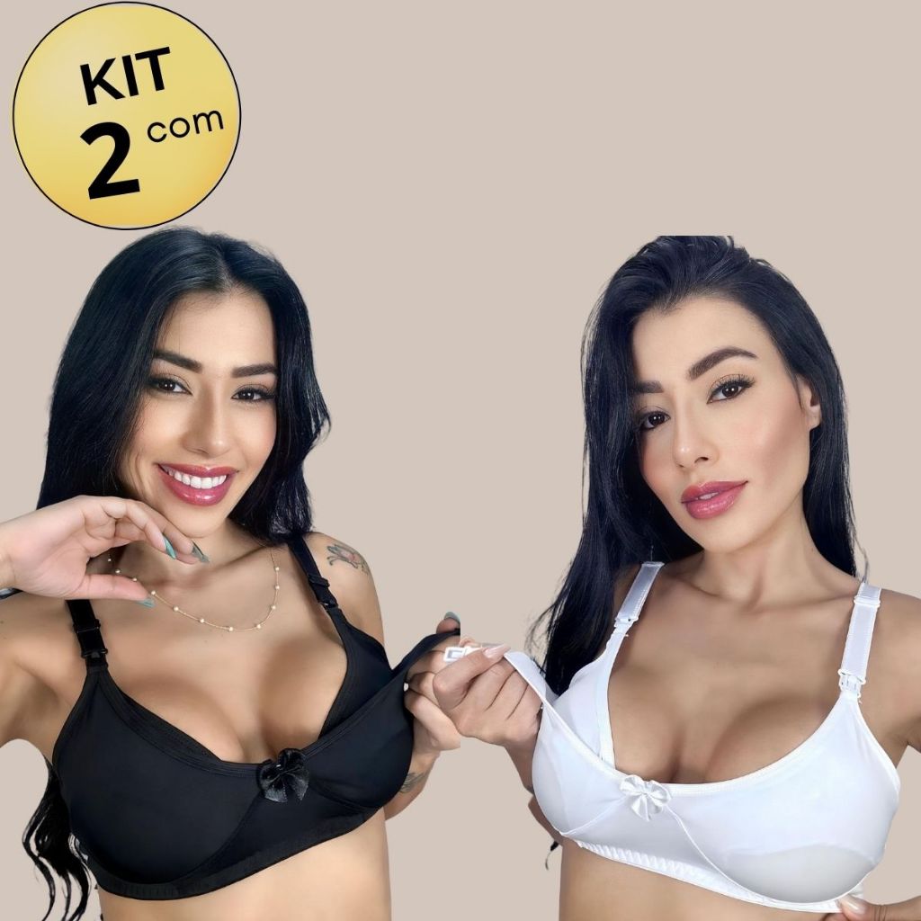 Kit com 02 unidades de SUTIÃ Amamentação Alça Abre Fácil Reforçada MICROFIBRA Gestante Grávida. em Oferta na Shopee