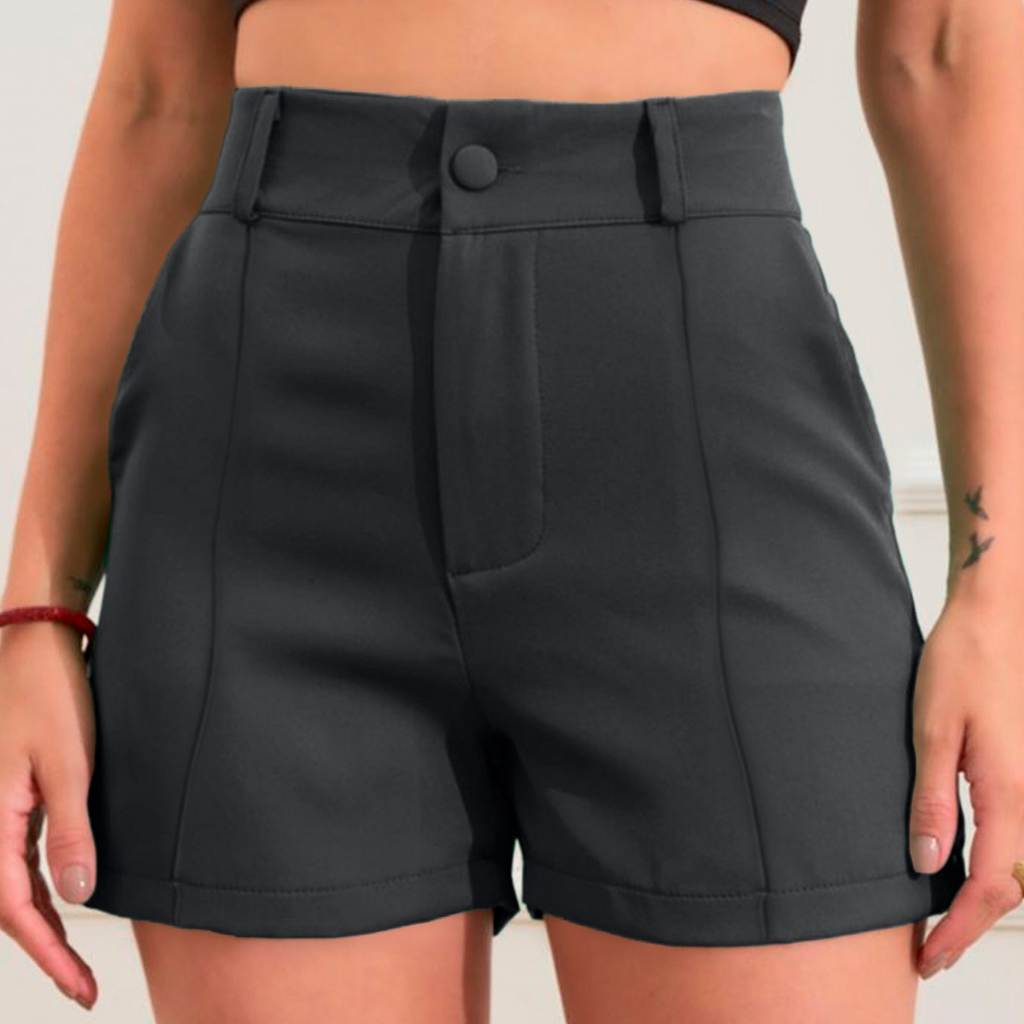 Short Feminino Cintura Alta Alfaiataria Elegante  Casual Verão
