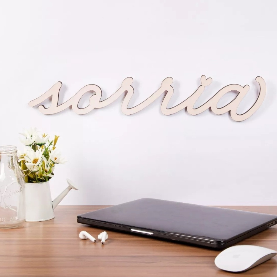 Quadro Decorativo MDF Palavra Sorria Uatt?  Motivacional Enfeite de parede Decoração