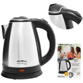 Chaleira Elétrica Britânia 1,8 Litros 110V Aço Inox Térmico 1150W Desligamento Automático Bule Preto