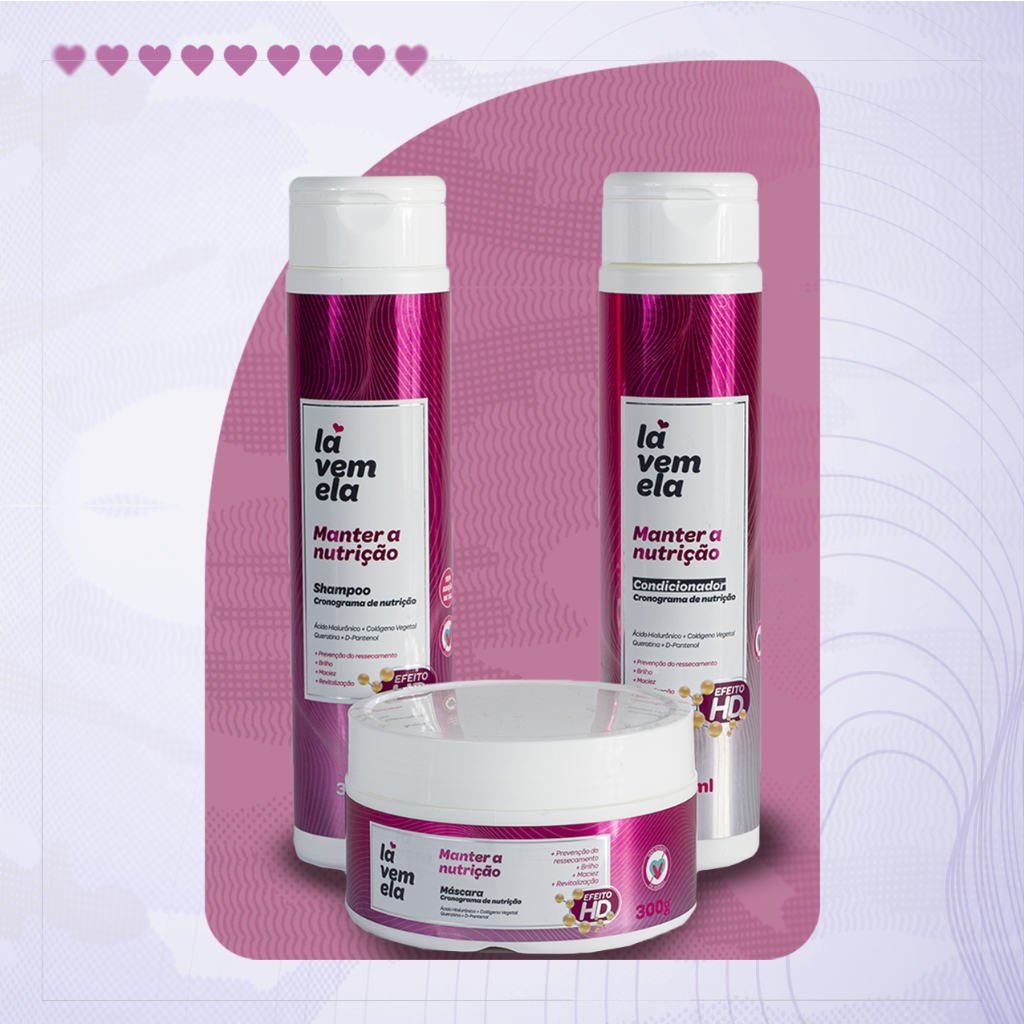Kit Capilar Lá Vem Ela CRONOGRAMA DE NUTRIÇÃO Shampoo + Condicionador + Máscara