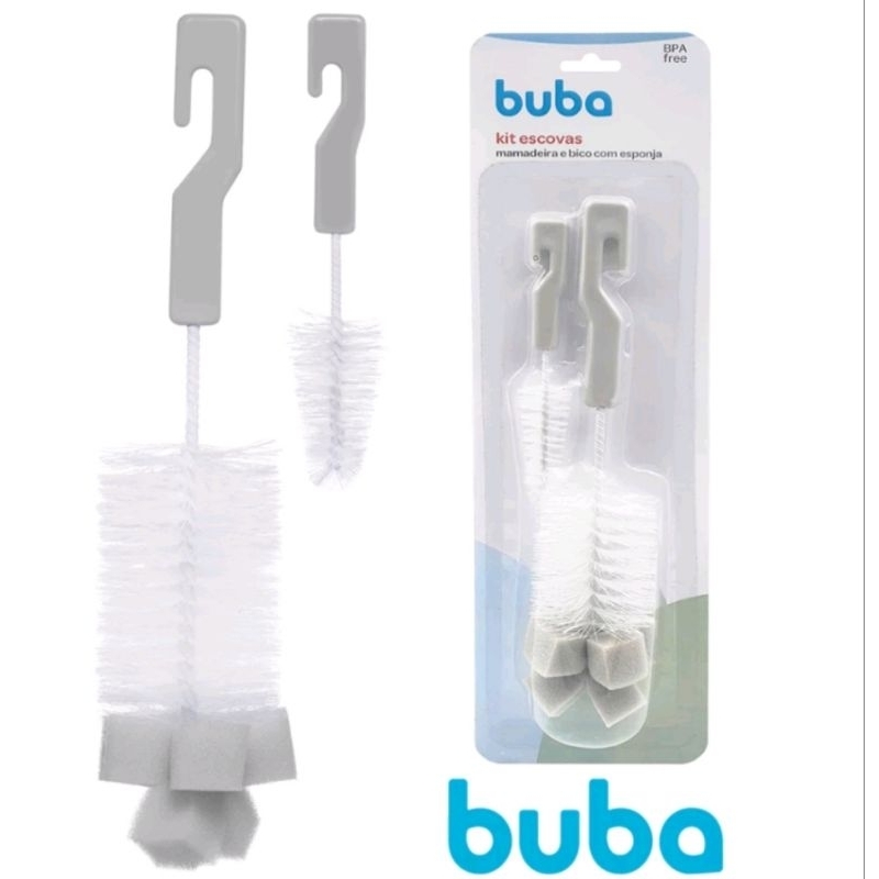 kit Escova para mamadeiras e bicos com esponja na ponta Buba em Oferta na Shopee