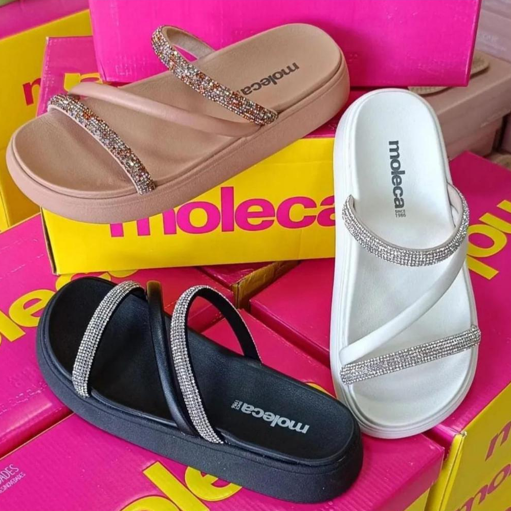 Sandália Feminina Papete Strass Pedrinha Moleca Original