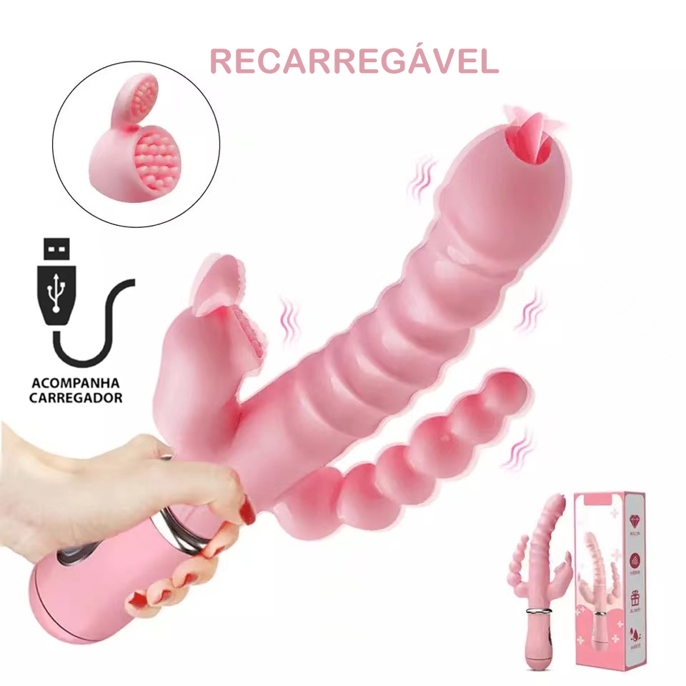 Vibrador Clitóris Recarregável 3 em 1 G Spot Estimulador Anal Vagina 12 modos de Vibração ZDB-04 em Oferta na Shopee