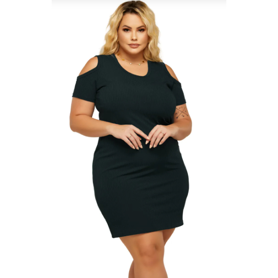 Vestido feminino canelado ombro vazado tubinho plus size verão estica