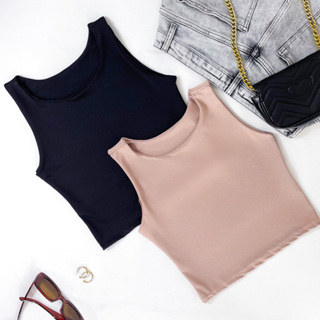 Kit 2 Cropped Feminino Top Blusa Suplex Lisa Básica Feminina em Oferta na Shopee