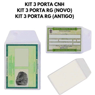 KIT 3 Unidades Porta RG ANTIGO / CNH / RG NOVO / Porta Documento Transparente de Plástico (PD01)