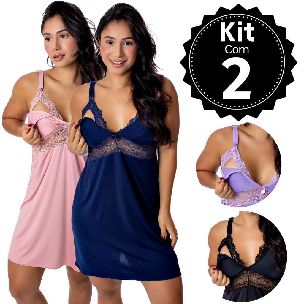 Kit 2 Camisola de Amamentação Maternidade pós parto abre fácil em Oferta na Shopee
