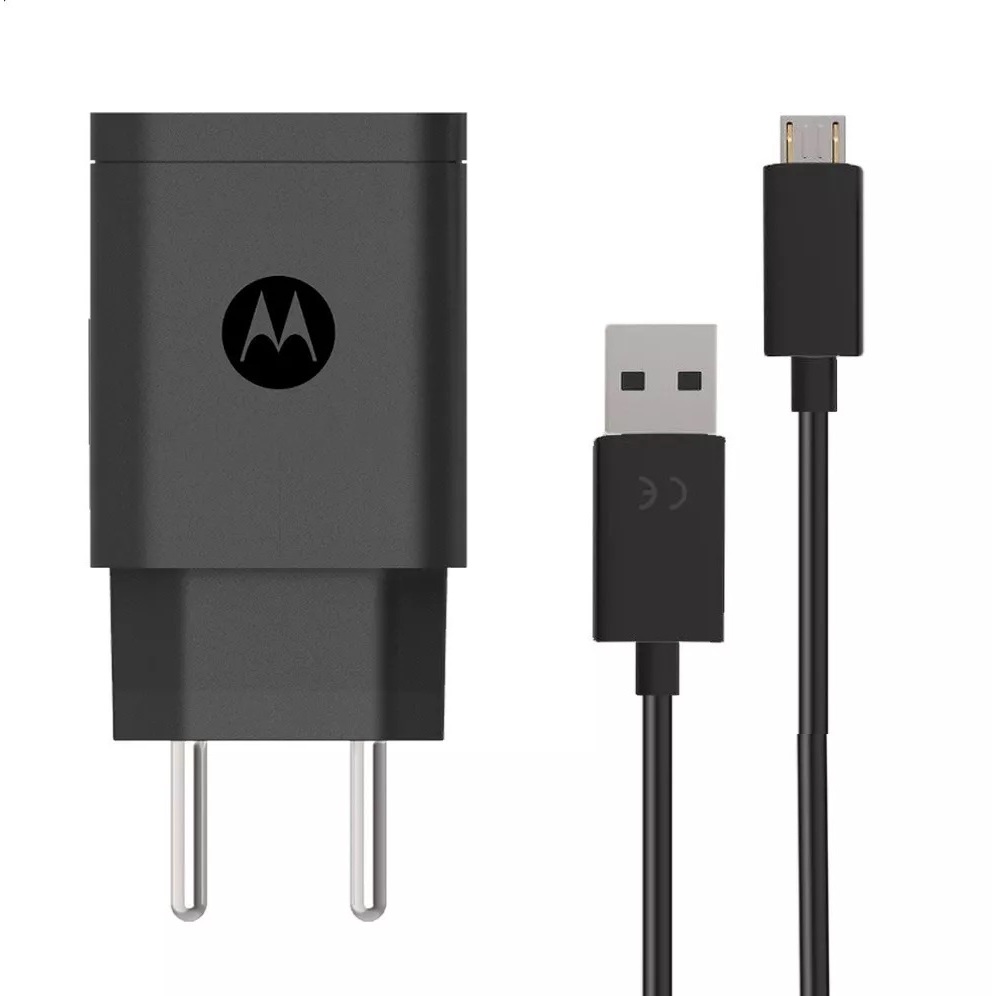 Carregador Turbo Power Motorola 18w Cabo Micro Usb V8 Completo Preto + Nota Fisc