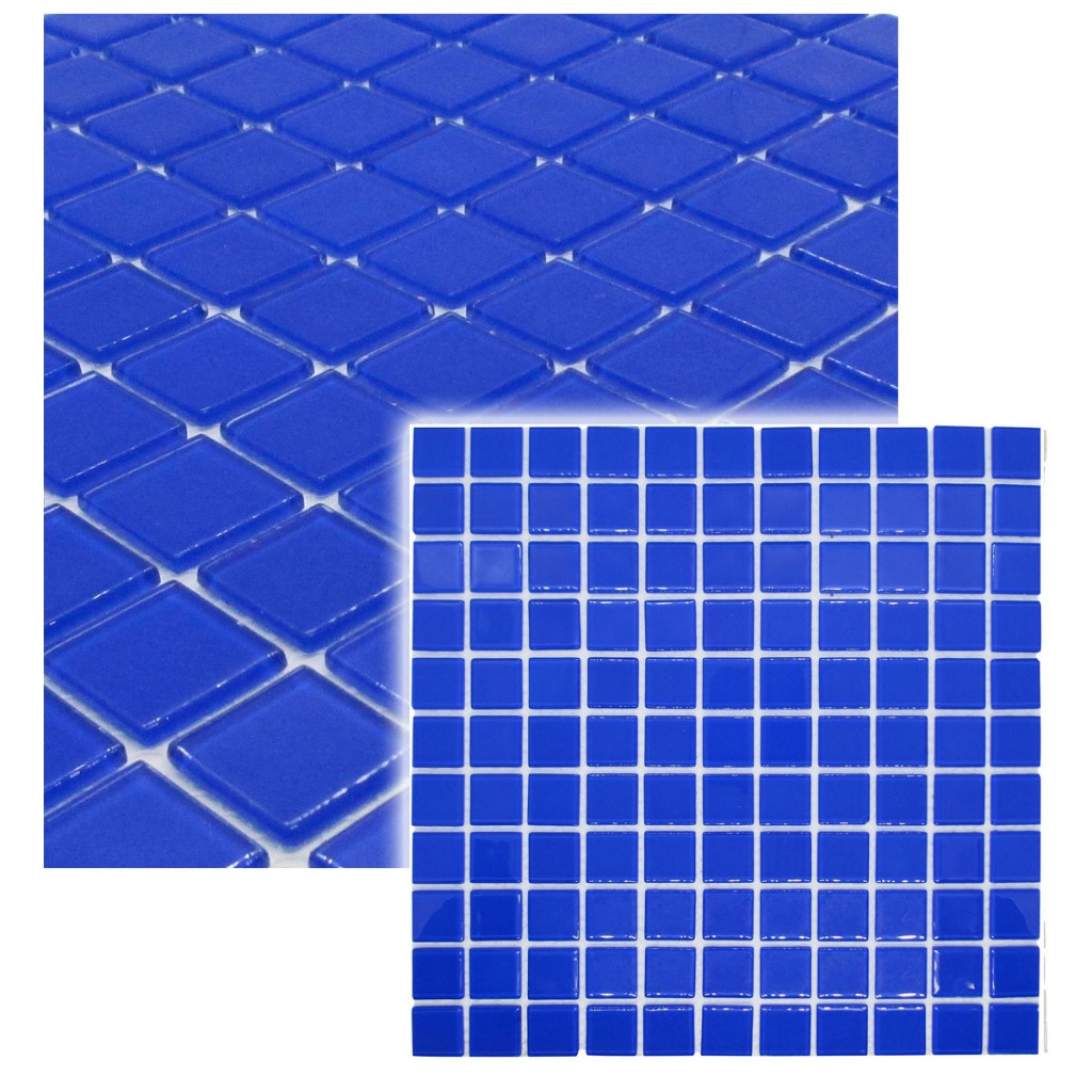 Caixa 43 Placas de Pastilha De Vidro Cristal Piscina Banheiro Cristal Lisa Azul 25BLUE 30x30cm - LBG