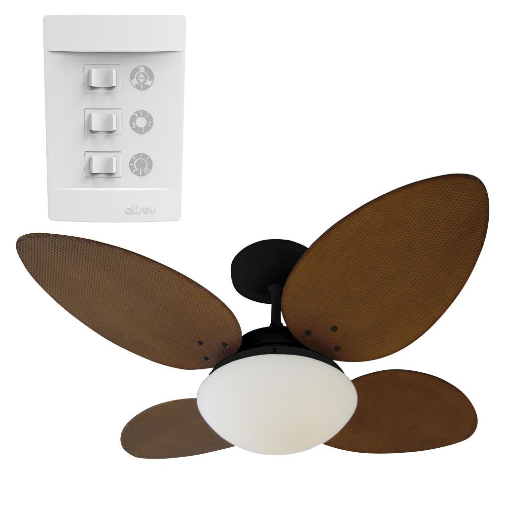 Ventilador de Teto Aliseu Vime com Pás de Madeira e Controle de Parede