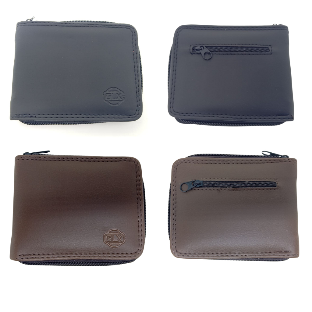 Carteira com Zíper Botão Simples Couro Courino