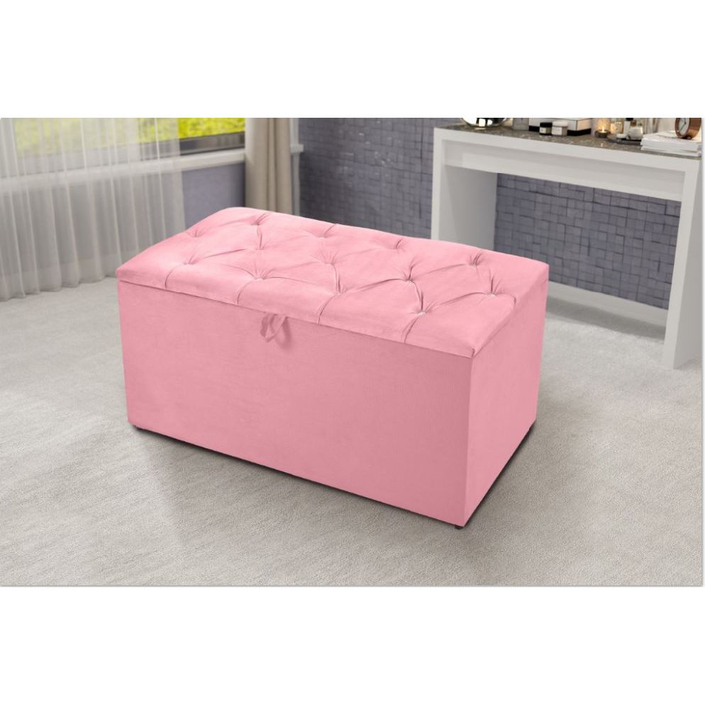 Puff Retangular Baú Pé De Cama Solteiro Porta Brinquedos