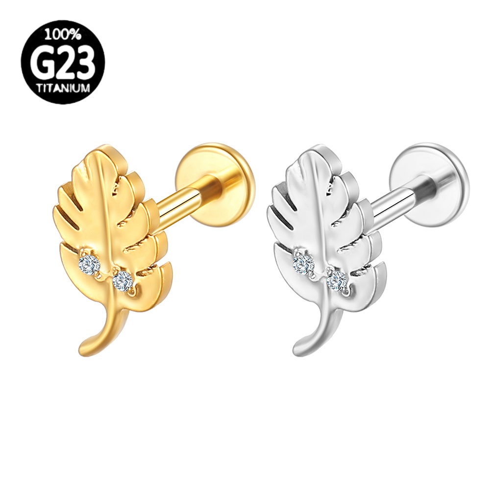 Piercing Helix Conch Labret Titânio Pvd Folha Zircônia Cravejada