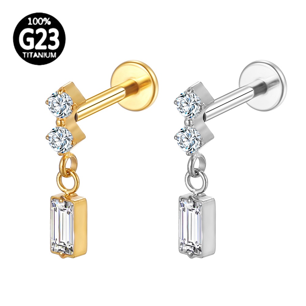 Piercing Helix Conch Tragus Labret Titânio Pvd Zircônia Cravejada Com Pingente Quadrado em Oferta na Shopee