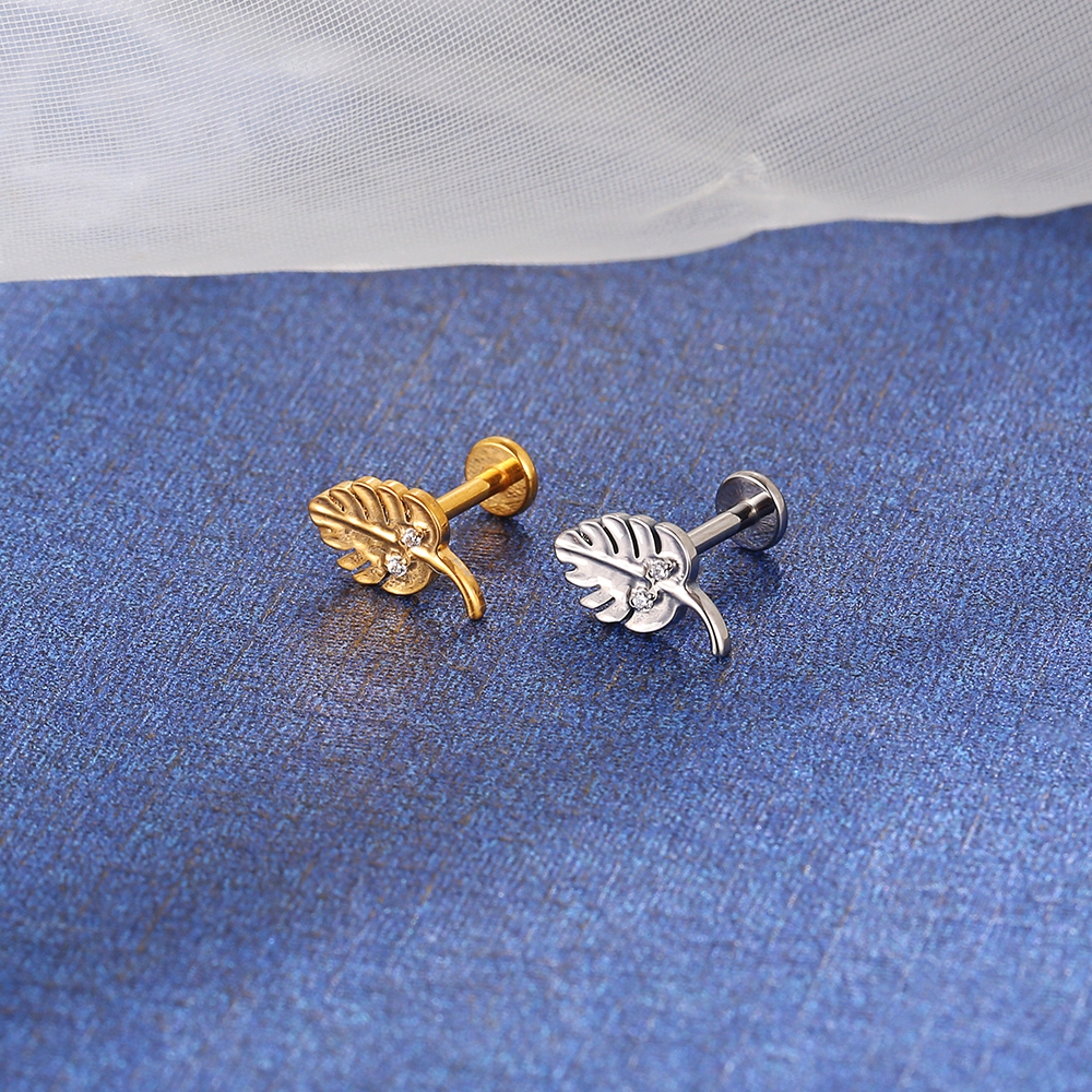 Piercing Helix Conch Labret Titânio Pvd Folha Zircônia Cravejada · foto 2