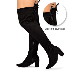 Bota Feminina Lumiss Over The Knee Salto Alto Grosso Cano Longo Stretch Elástico Confortáv...