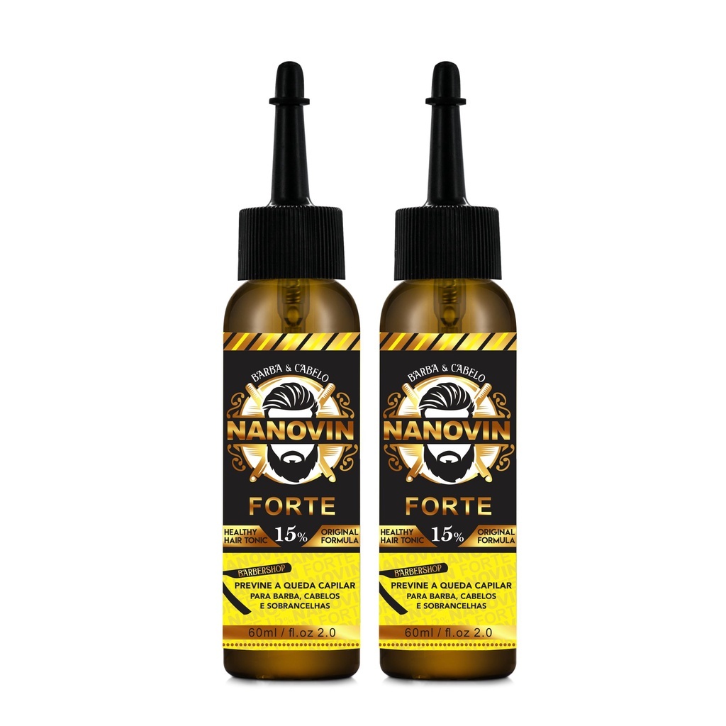 TÔNICO CAPILAR CRESCE BARBA E CABELO NANOVIN FORTE 15% 60 ML - 2 UNIDADES