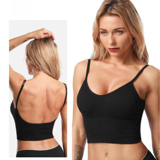 Top Canelado Bojo Removível Alcinha Ajustável Cropped Alta Qualidade Academia Sutiã Várias Cores