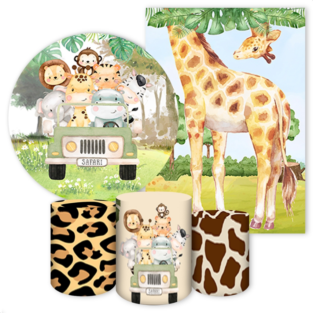 Capas de Painéis, cilindros e Kits completos Sublimados para Festa Tema Safari em Oferta na Shopee