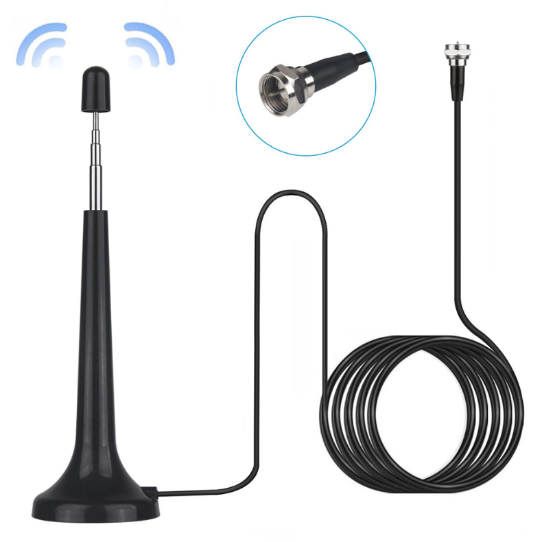 Antena Interna de TV Digital HD com Cabo de 3.0 Metros e Base Magnética - Frequência UHF 4K UHD