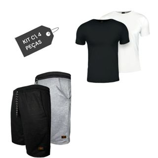 Kit C/ 2 Bermudas Moletom e 2 Camisetas Masculina Academia Algodão 100% Confortável Cor Sortidas Treino Conjunto
