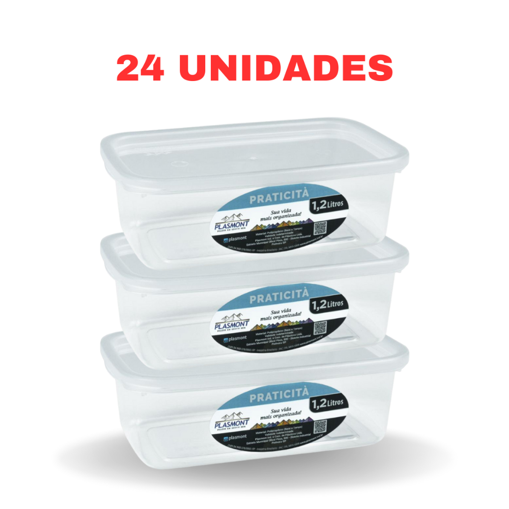 Kit 24 Potes Plastico Tampa Marmita Alimentos Cozinha Freezer Microondas Transparentes Organizaçao