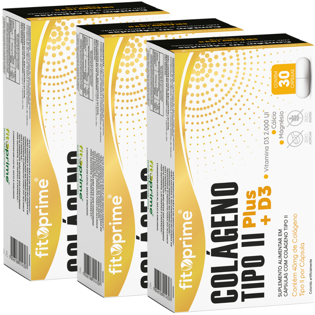 Kit 3x Colágeno Tipo II Plus Com Vit D3 Cálcio e Magnésio 30 Cápsulas